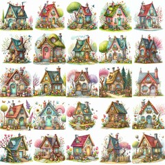 Naklejka premium Watercolor Spring House. AI generated illustration