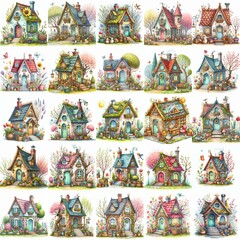 Watercolor Spring House. AI generated illustration