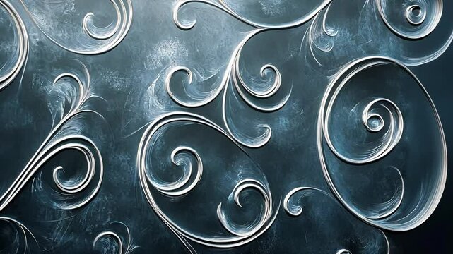 Elegant silver floral pattern animation on dark textured background 4K