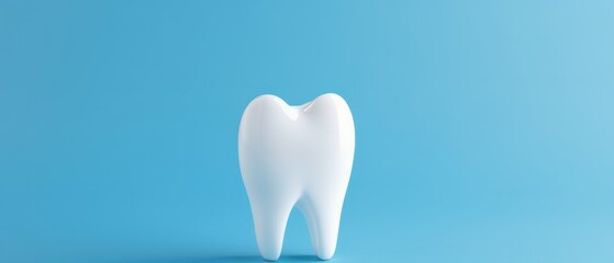 Tooth model isolated on blue background with copy space. 3d illustration. Dental concept with copy space
