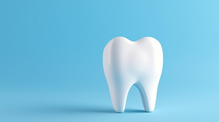 Tooth model isolated on blue background with copy space. 3d illustration. Dental concept with copy space