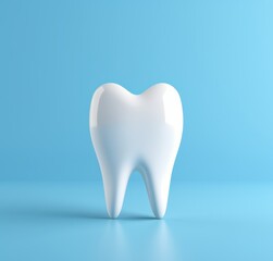 Tooth model isolated on blue background with copy space. 3d illustration. Dental concept with copy space