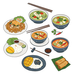  Hand drawn flat design Thai food vector Clipart Illustration with a white background 
