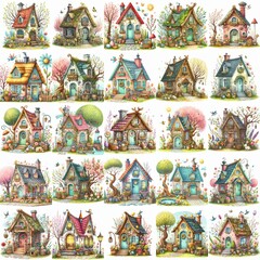 Obraz premium Watercolor Spring House. AI generated illustration