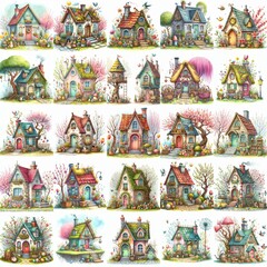 Obraz premium Watercolor Spring House. AI generated illustration