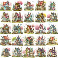 Fototapeta premium Watercolor Spring House. AI generated illustration