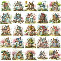 Naklejka premium Watercolor Spring House. AI generated illustration