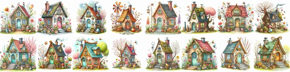 Watercolor Spring House. AI generated illustration