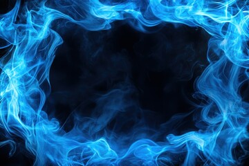 Vivid Blue Flame Border Isolated on Black Background, Capturing the Essence of Heat and Abstract Fire