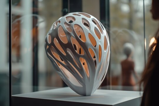 A modern gray orthopedic plastic prosthesis for the head is created using a powder 3D printer, alongside an orthopedic gypsum helmet, utilizing Multi Jet Fusion MJF 3D printing technology as a new