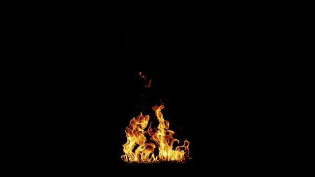 Burning flames from start to finish with ProRes codec Isolated by Alpha channel, a close-up of a simulated fiery fire burning with the colors of real flames