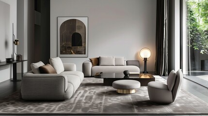 Minimalist home interior design of modern living room.