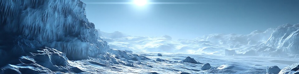 A cool, icy tundra with a clear sky and a large area for text