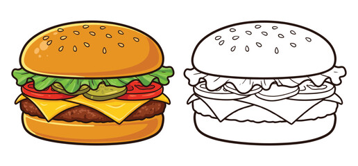 Delicious Cheese Burger vector Clipart Illustration with a white background 
