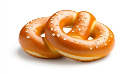 Delicious Pretzels with Salt Sprinkles on a White Isolated Background. Generative AI
