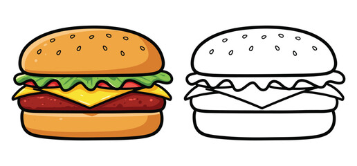 Delicious Cheese Burger vector Clipart Illustration with a white background 
