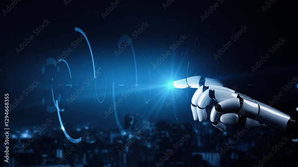Poster futuristic robot artificial intelligence enlightening ai technology development and machine learning