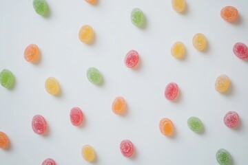 Vibrant Jellybeans Spread Across a Bright Canvas with Ample Copy Space