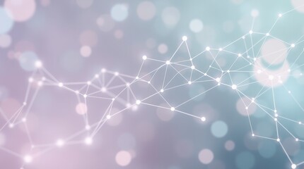 An abstract network of glowing connections forms a digital web against a soft bokeh background.