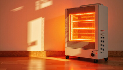 Fototapeta premium Cozy space heater emitting warm light in softly lit room, comfort