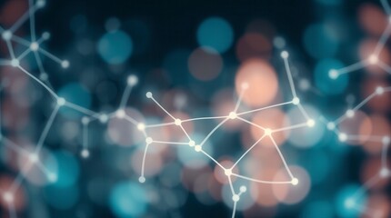 An abstract network illustration shows connected white lines and dots against a blurred background.