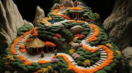 Obraz premium Miniature mountain garden, winding path, figures