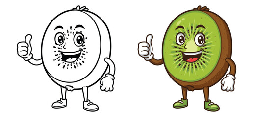 Hand drawn green kiwi a thumbs vector Clipart Illustration with a white background 
