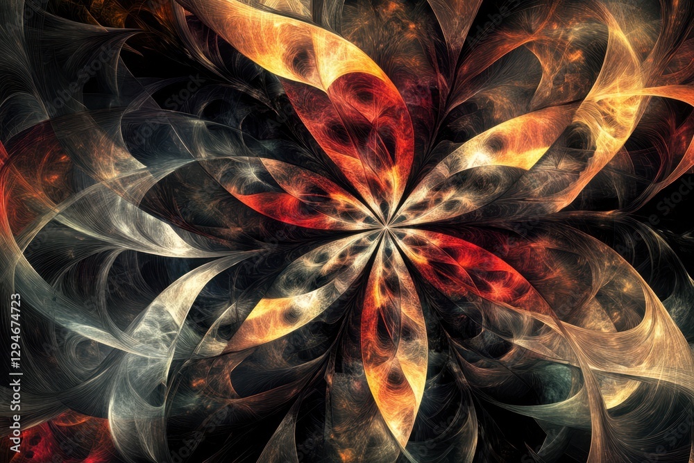 Poster intricate fractal pattern with vibrant hues creating a mesmerizing visual display
