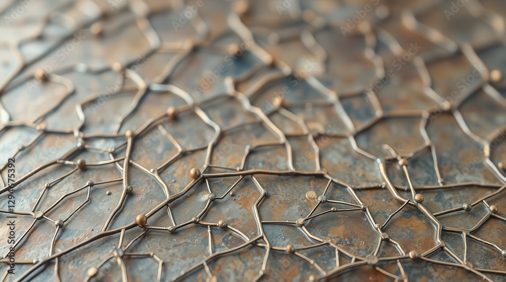 Wall mural intricate metallic net pattern with connecting beads creates an abstract textured surface, perfect f