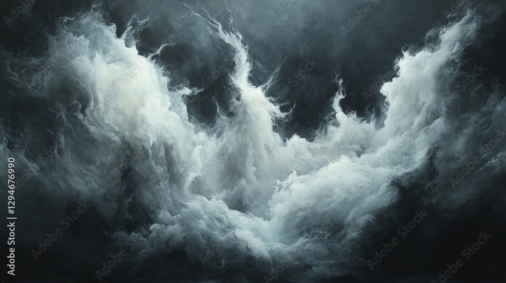 Aufkleber Dark clouds swirl and twist in an ethereal display, creating a striking contrast against a backdrop of muted colors. The scene evokes emotions and invites contemplation of nature's beauty