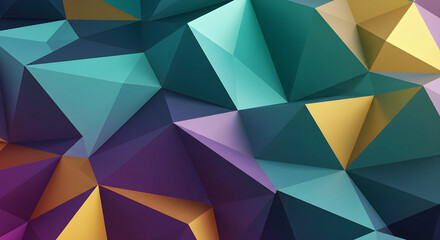 Obraz premium Abstract Geometric Polygon Background, 3D Render, Low Poly Triangle Pattern, Vibrant Multicolored