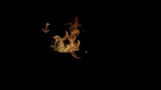 Burning flames from start to finish with ProRes codec Isolated by Alpha channel, a close-up of a simulated fiery fire burning with the colors of real flames
