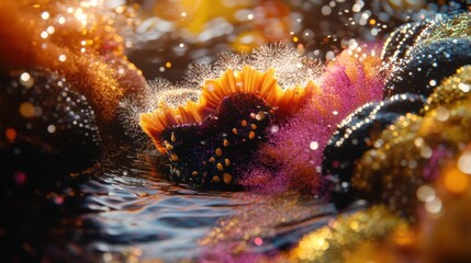 Fototapeta premium Vibrant sea life interaction ocean floor close-up photography underwater colorful concept