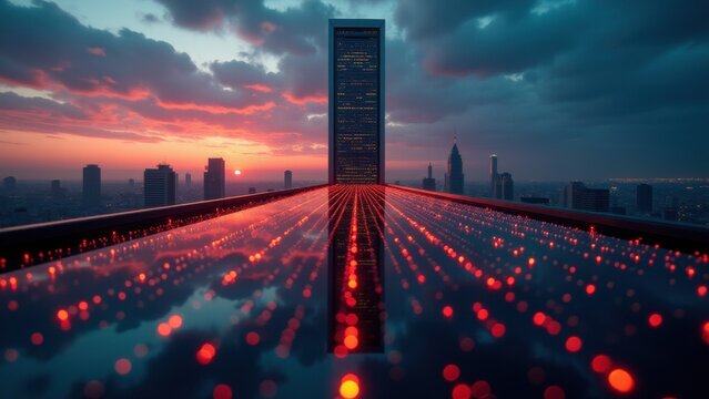 Server tower stands at the center of radiating real-time analytics, harnessing streaming data flows for machine learning tasks.