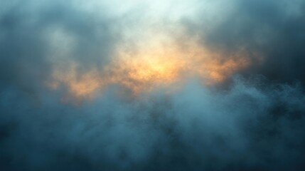 Fototapeta premium Moody Sunset Through Clouds: A Celestial Tapestry of Orange and Blue