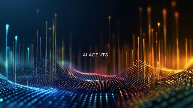 The text AI agent on a neon cyberspace background symbolizing agentic autonomy and future autonomous assistants using AGI technology to advance human and bot collaboration in business