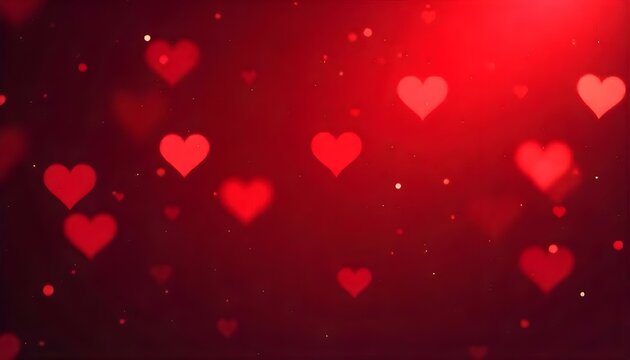 Efecto bokeh de corazones rojos sobre un fondo rojo oscuro, iluminaci&oacute;n suave y difusa, contrastes vibrantes, texturas suaves, arte digital