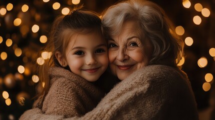 Grandmother's Love.  Embracing Granddaughter in Warmth, Family Bond, Affection and Precious Moments