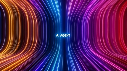 The text AI agent on a neon cyberspace background symbolizing agentic autonomy and future autonomous assistants using AGI technology to advance human and bot collaboration in business