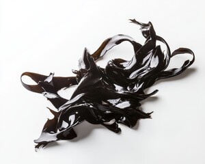 Naklejka premium Soaked Wakame Seaweed Highlights in Japanese Cuisine: A Healthy, Vegetarian Delight on a Clean White Background
