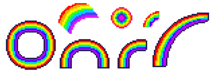 Set of rainbows in retro 8-bit pixel art style © HTGanzo