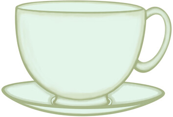 Lovely colors and style of a soft green ceramic cup of hot coffee or tea or milk.
