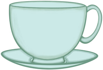 Lovely colors and style of a soft green ceramic cup of hot coffee or tea or milk.
