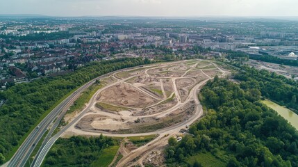 Obraz premium Aerial View of Urban Development Site with Machinery