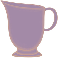 Lovely colors and style of a purple ceramic jar of hot coffee or tea or milk.
