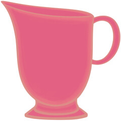 Lovely colors and style of a pink ceramic jar of hot coffee or tea or milk.

