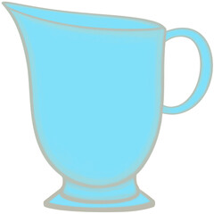 Lovely colors and style of a blue ceramic jar of hot coffee or tea or milk.
