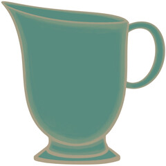 Lovely colors and style of a green ceramic jar of hot coffee or tea or milk.
