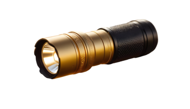 3D Image - Gold and Black Flashlight, Beam, Light, Portable, Outdoor, Gear, Equipment, Illumination, Battery, Night
