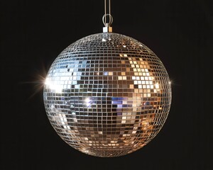 Obraz premium Shimmering Silver Disco Sphere Isolated on Black Background for Ultimate Nightlife Vibes